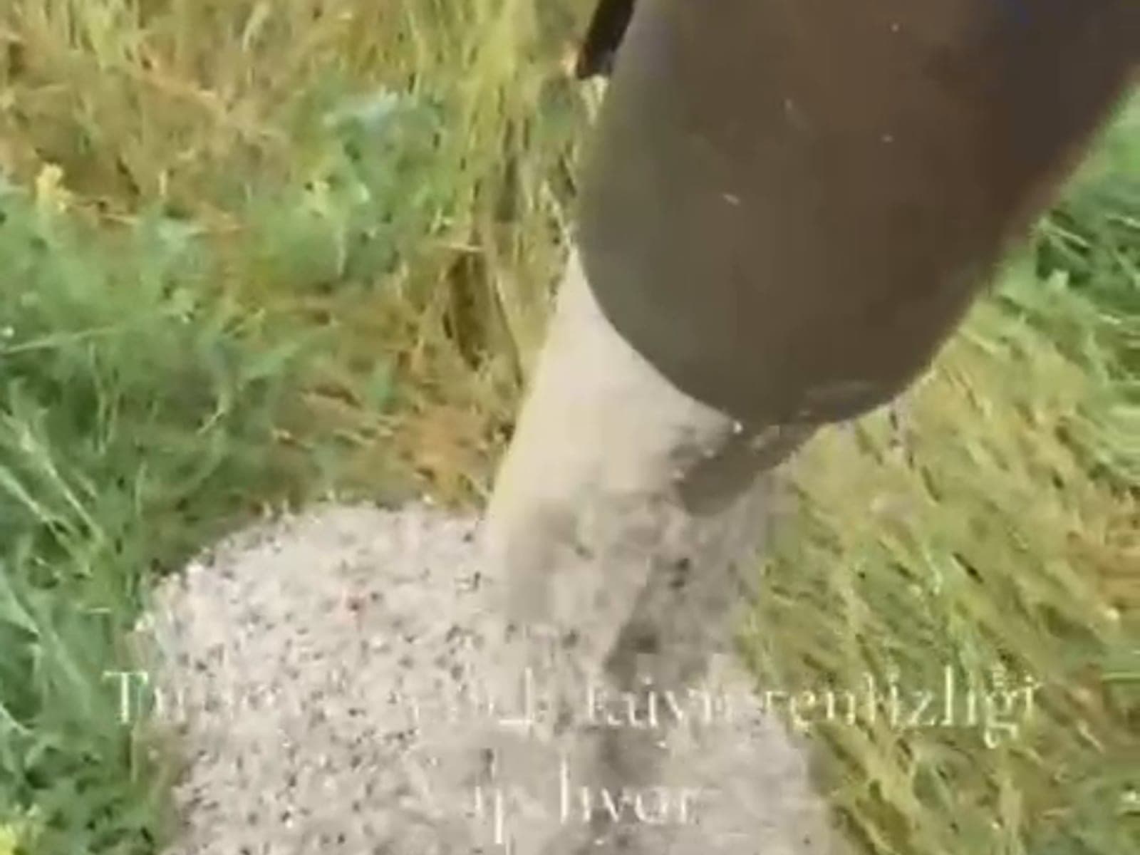 İşçi, kuyudan çıkardığı kovadan çakıl ve dip çamurunu çimenli zemine boşaltıyor